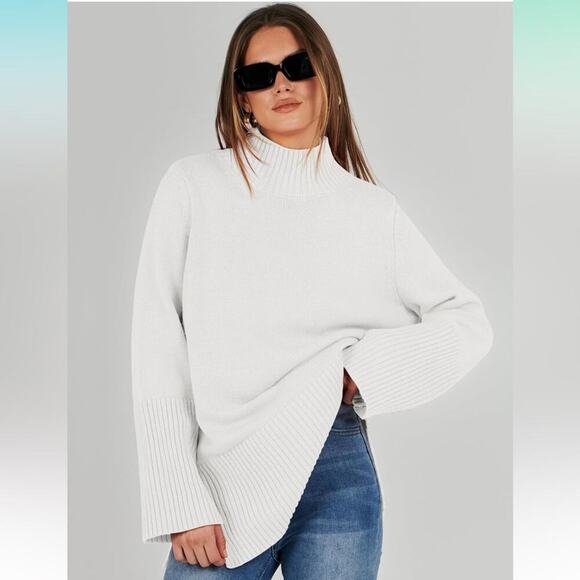 Oversized Turtleneck Sweaters Long SleeveJumper Ribbed Knit Pullover Tops M - Picture 3 of 3